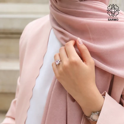 انگشتر استیل الماس نشان صورتی کد 407074024