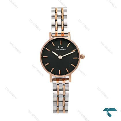 ساعت DW مینی گرد زنانه دو رنگ رزگلد صفحه مشکی DW-6000-24-L