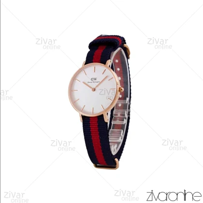 ساعت دنیل ولینگتون زنانه قاب رزگلد صفحه سفید بند قرمز سرمه ای 104974