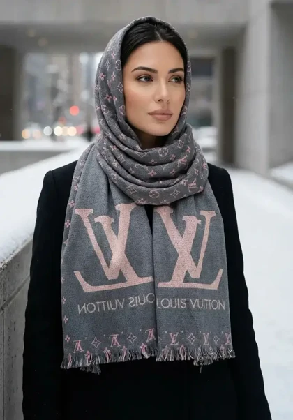شال بافت زنانه طرح لویی ویتون | بافت ریز ترند زمستانی