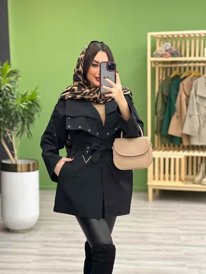 بارانی آستین و یقه پرچ دار