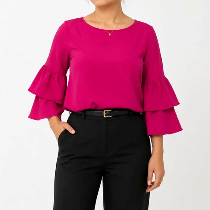 بلوز زنانه مجلسی صورتی مدل وینتیج اروپایی Bershka مراکش سایز 36 تا 40 کد 3274