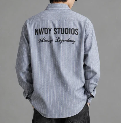 پیراهن لش آستین بلند مردانه پارچه نخ پنبه راه اره میله ای چاپ مینیمال X358 / اورجینال دیلم