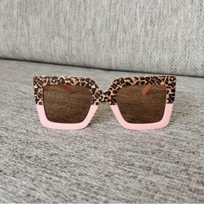 عینک پلنگی بچه گانه صورتی و گلبهی