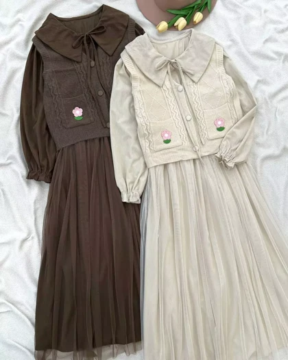 ست پیراهن بهمراه جلیقه بافت کد 5335