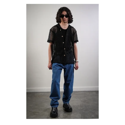 گری پیراهن آستین کوتاه black guipure shirt