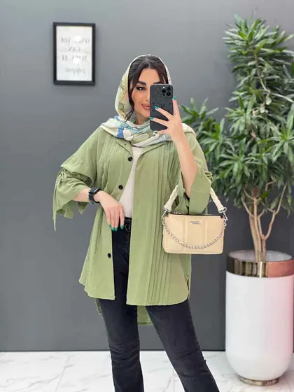 مانتو لینن جلو پیله آستین گت