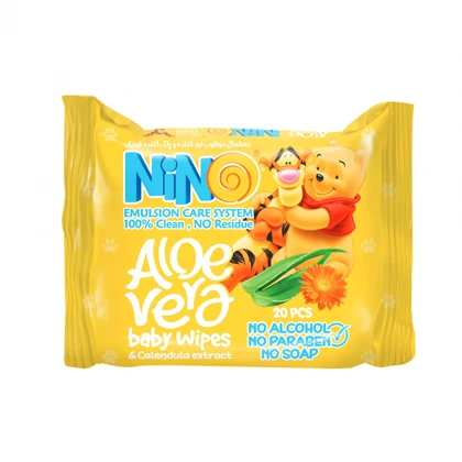 دستمال مرطوب نرم‌کننده کودک نینو مناسب پوست حساس بسته 90 عددی
