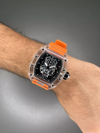 ساعت مچی ریچارد میل صفحه اسکلتون بند رابر نارنجی Richard Mille