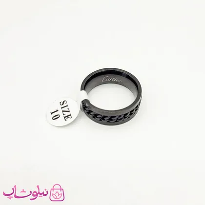 انگشتر مردانه استیل مشکی طرح کارتیه چرخان