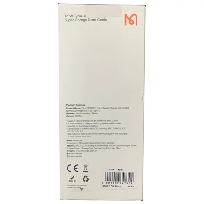 کابل سوپر فست شارژ یو اس بی به تایپ سی 6 آمپر 120 وات 1.5 متری مک دودو CA-473