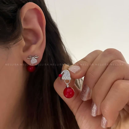 گوشواره دخترانه کلاه بابا نوئل و شاخ گوزن