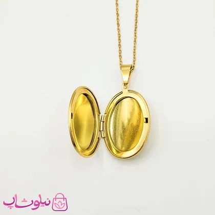 گردنبند لاکت عکس زنانه استیل طلایی بیضی شکل