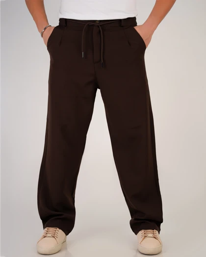 شلوار بگ پارچه ای قهوه ای پارچه مازراتی استایل اولد مانی 2026