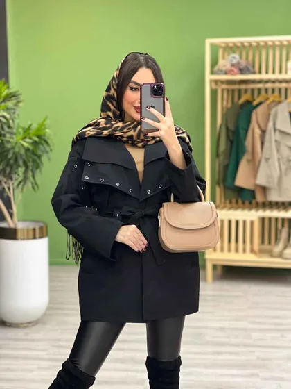 بارانی آستین و یقه پرچ دار