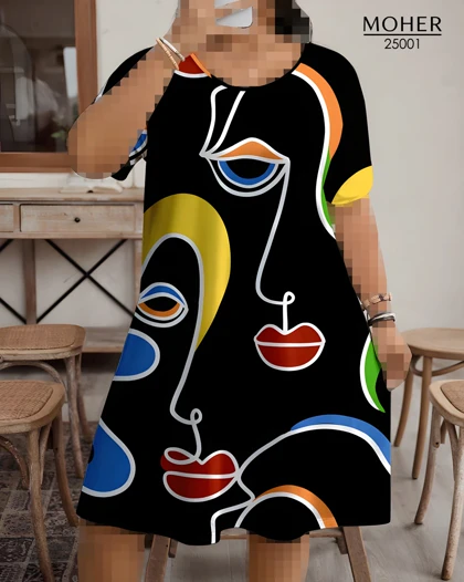تونیک راحتی سایز بزرگ طرح چهره