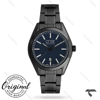 ساعت کرست مردانه 6381-2 صفحه آبی بند مشکی Crest-11076-G