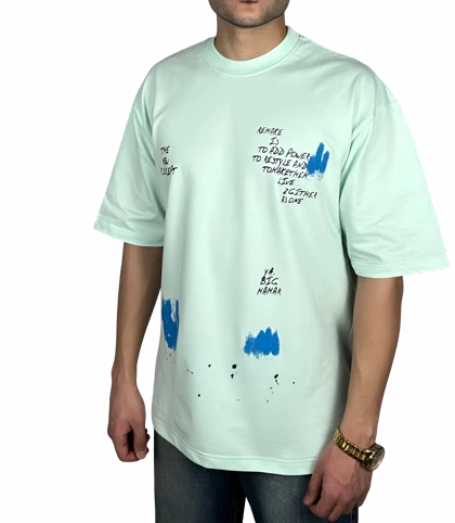 تیشرت آستین کوتاه مردانه سبز پاستلی طرح دار گرافیکی