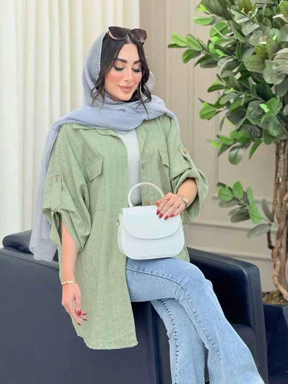 مانتو پانچ آستین پاگن جیب پاکتی