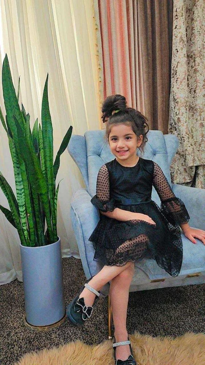 پیراهن توری مشکی دخترانه فلور