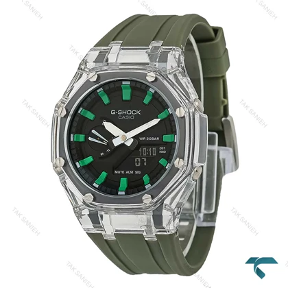 ساعت جی شاک GA2100 مردانه شیشه ای بند رابر سبز G-Shock-7535-G