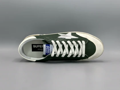 کتانی گلدن گوس سوپر استار چرم سبز نقره ای کرم/Golden Goose super star