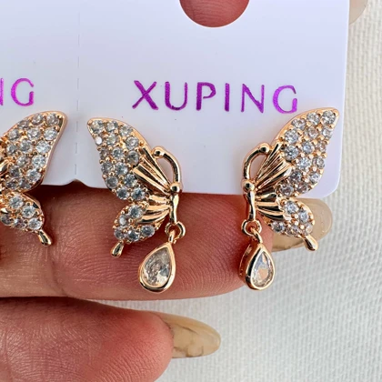 گوشواره پروانه برجسته نگین‌دار ژوپینگ