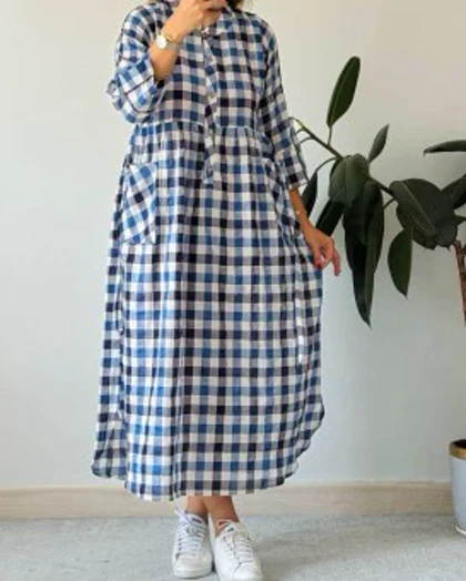 پیراهن مانتویی لینن چهارخونه