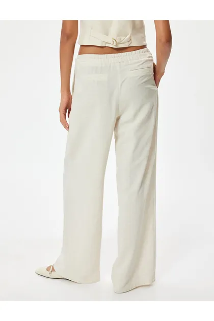 کتانی ترکیبی شلوار گشاد با آستر جیب کمر کش الاستیک 4SAK40226UW