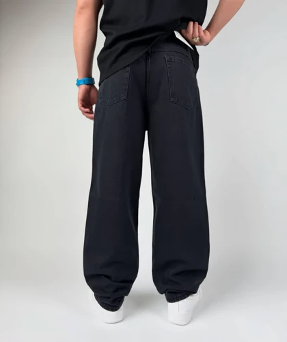 شلوار جین نیم بگ زغالی سیر مردانه پارچه کحراه با قد 110 جدید مدل 2026