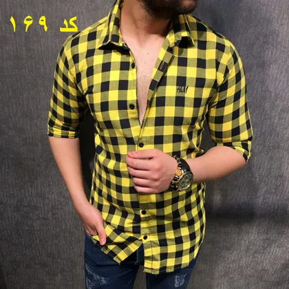 پیراهن چهارخانه ریز بدون جیب زرد
