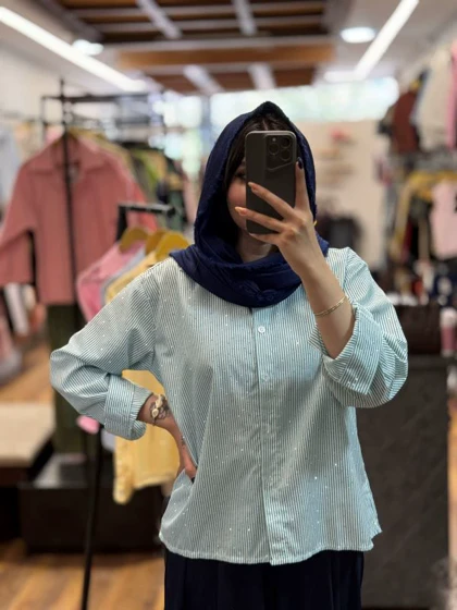 شومیز راه راه نگین‌دار