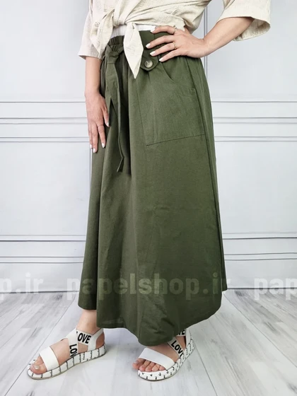 دامن جیب کراس دکمه‌ای کمربنددار