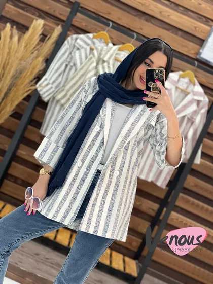 مانتو لینن راه راه چهار دکمه