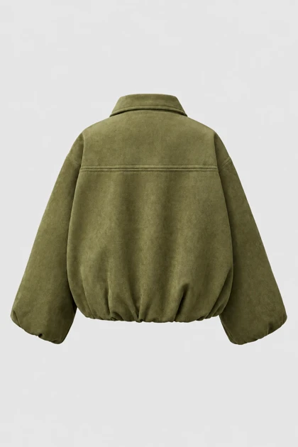 ژاکت بامبر دخترانه طرح جیر (Suede-Look) – رنگ سبز زیتونی