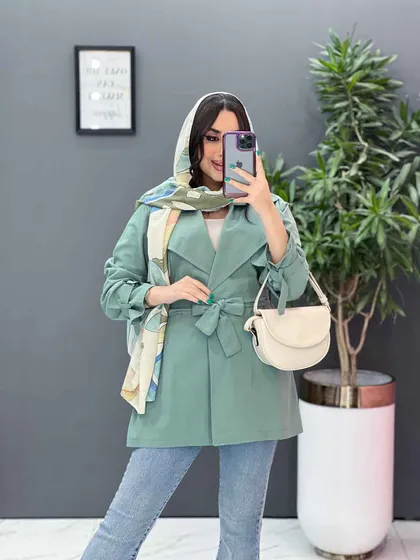 مانتو لینن پشت ژیله کمربندی