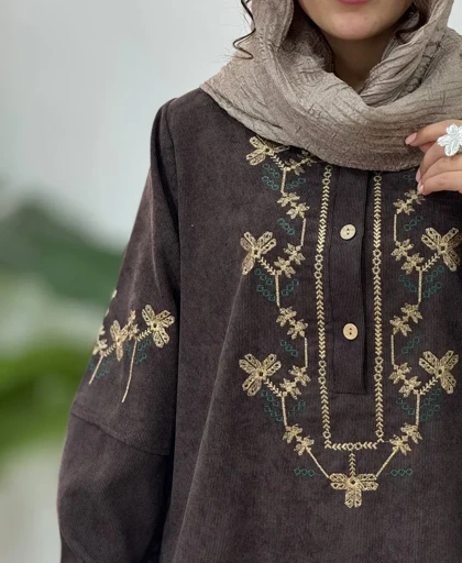 مانتو پاییزه گلدوزی گلبرگ