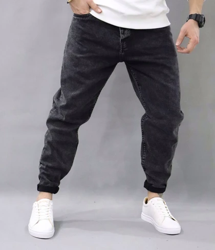 شلوار مافیت ذغالی بدون زاپ مردانه پارچه کجراه پنبه گرماژ بالا کد 61