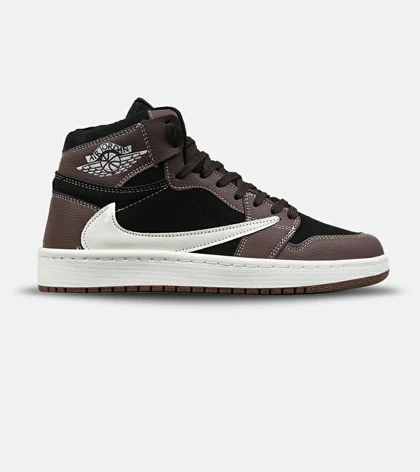 کفش کتانی ساق‌دار مردانه و زنانه قهوه ای سفید مشکی NIKE travis scott مدل 8796
