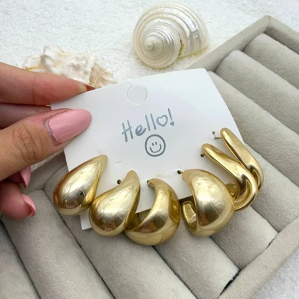 گوشواره پک 3جفتی مدل 3 طلایی مات
