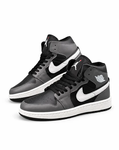 کفش کتانی مردانه مدل جردن وان ساق‌دار طوسی مشکی سفید Nike jordan1