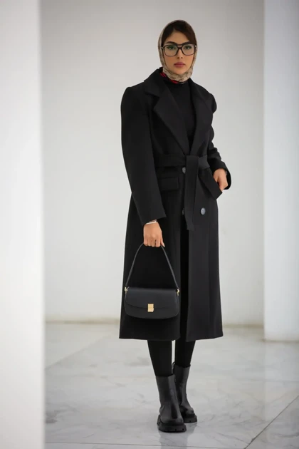 پالتو فوتر زنانه بلند یقه انگلیسی 4 دکمه