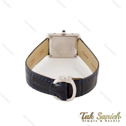 ساعت کارتیر تانک زنانه نقره ای بند چرم سرمه ای Cartier-4837-L