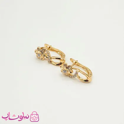 گوشواره زنانه ژوپینگ طرح گل با نگین سفید