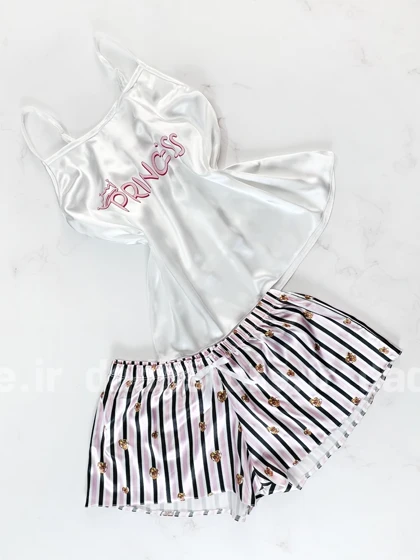 ست لباس خواب تاپ و شورتک ساتن طرح پرنسس