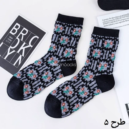 جوراب ساق‌دار گل‌گلی مشکی