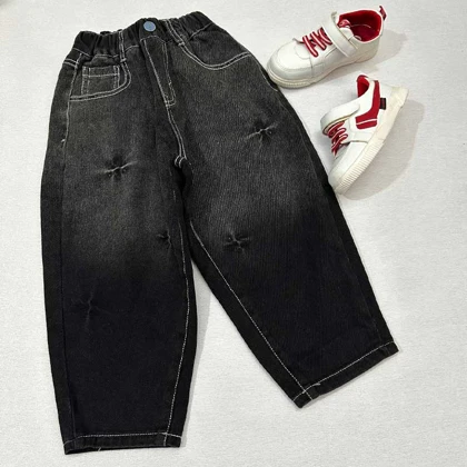 شلوار جین سنگ شور شده با دوخت سفید