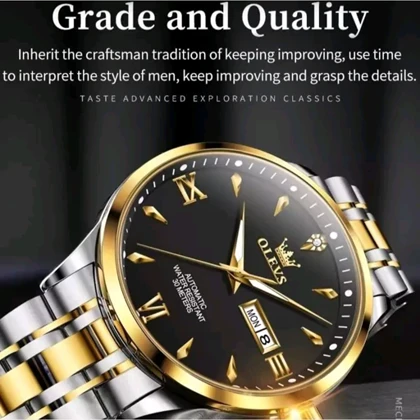 ساعت مچی مردانه آلوزOLEVSبند استیل نقره ای طلایی خاص وجذاب