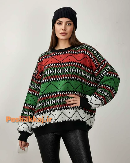 بلوز بافت لش سرخپوستی یقه گرد آستین بلند زنانه کد 1770