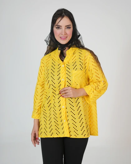 شومیز سوزن دوزی زرد کد 01 (511)